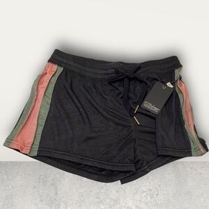 PJ SALVAGE BLACK COZY SOFT SLEEP / LOUNG SHORTS WITH SIDE FABRIC FAN XS & LARGE